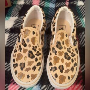 Vans Kids Leopard Print Sneakers - Tan and Brown
